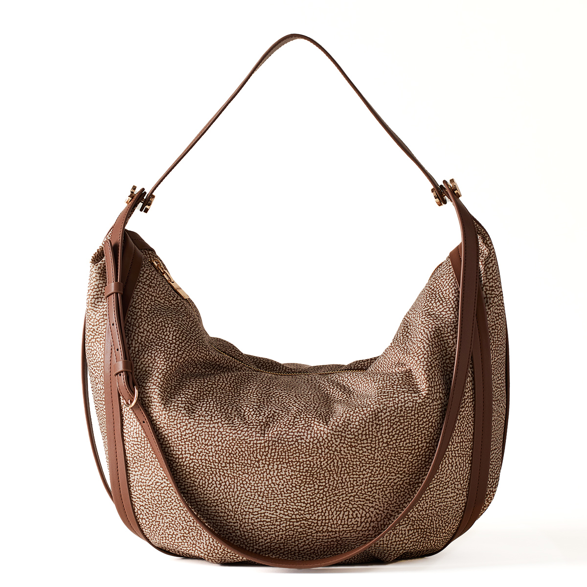 Borbonese Hobo Bag New Orbit Large Beige Marrone - 1