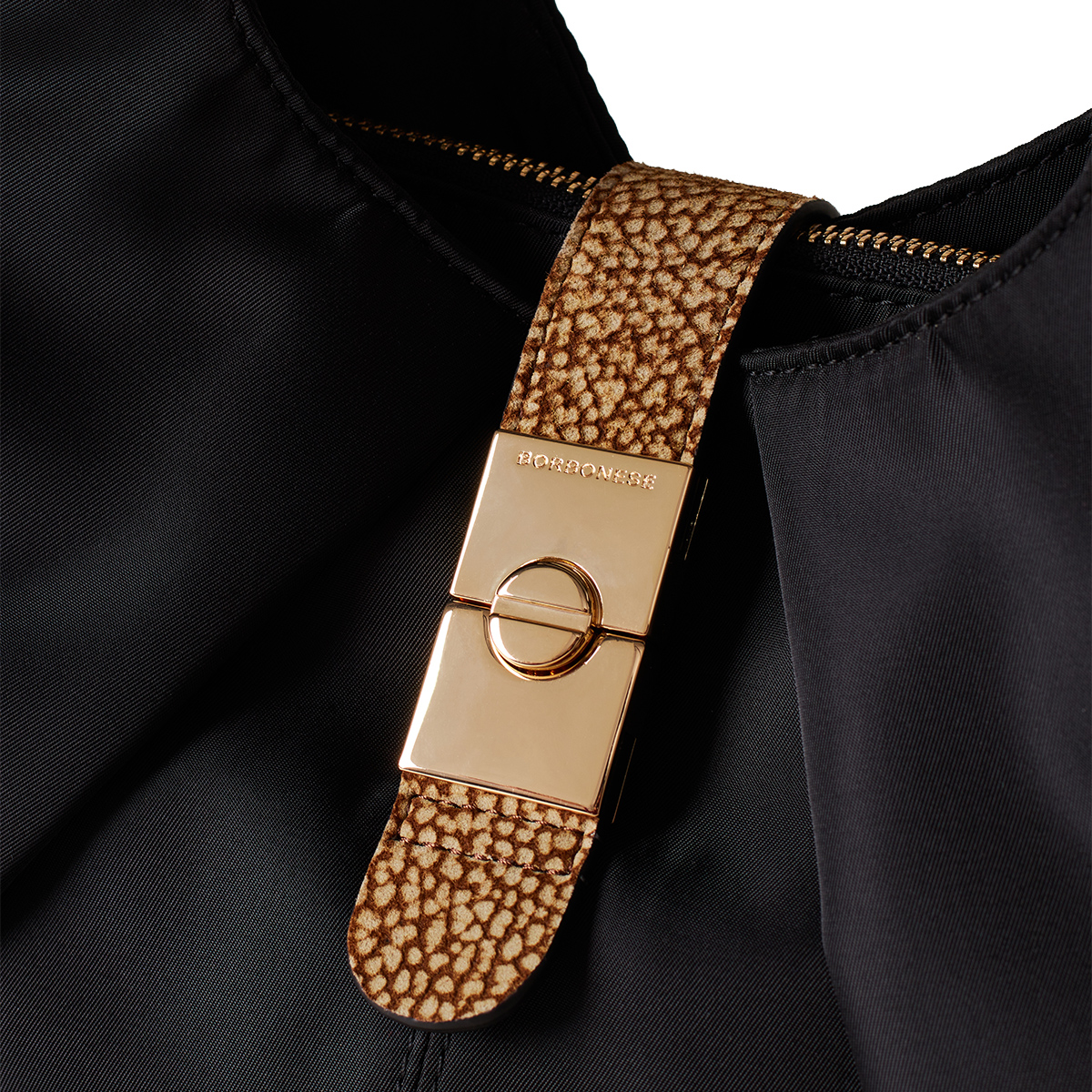 Borbonese Borsa a mano Cortina Medium in Nylon Nero OP Naturale - 4