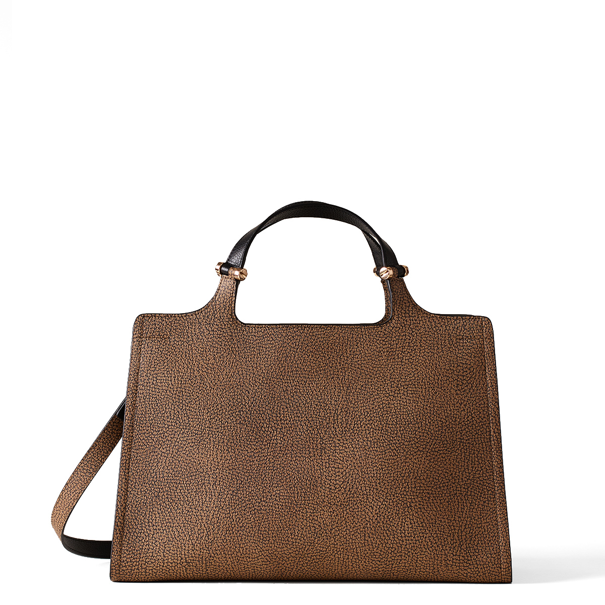 Borbonese Borsa a mano Medium in tela rivestita OP Naturale Nero - 1