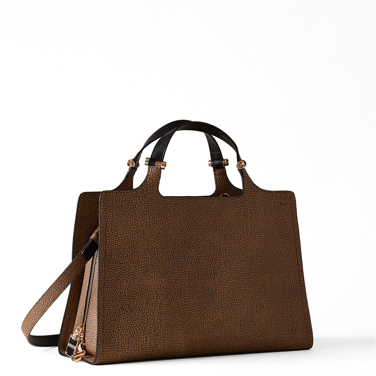 Borbonese Borsa a mano Medium in tela rivestita OP Naturale Nero - 2