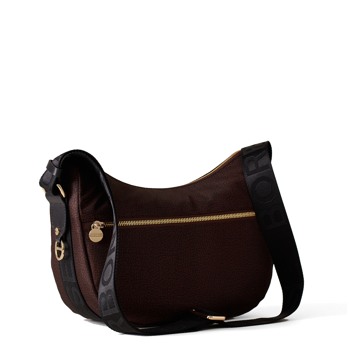 Borbonese Borsa Luna Bag Small con taschino in Nylon Riciclato Testa Moro Nero - 2