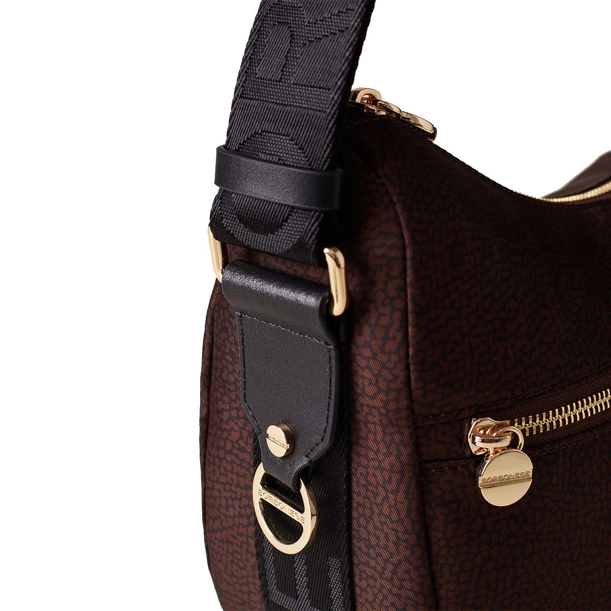 Borbonese Borsa Luna Bag Small con taschino in Nylon Riciclato Testa Moro Nero - 4