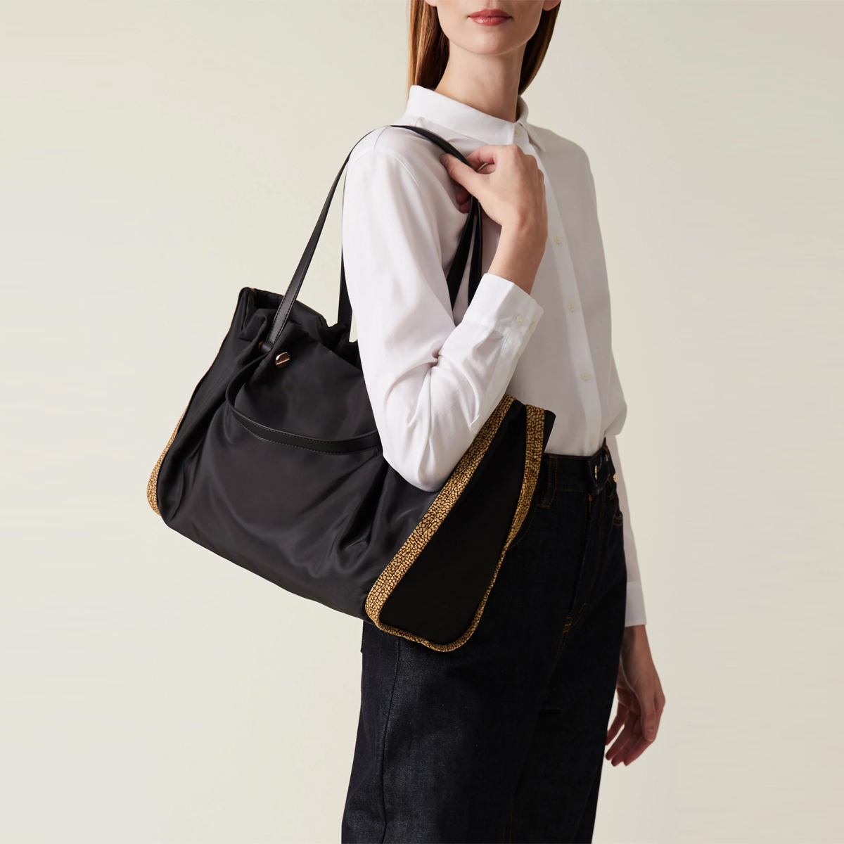 Borbonese New Orbit Large OP Naturale Nero Shopper - 6