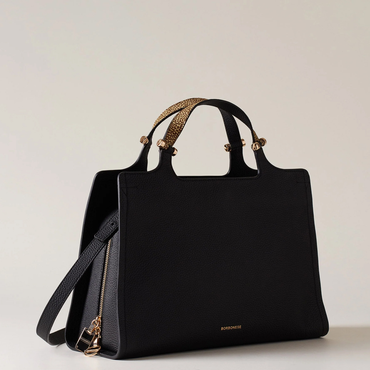 Borbonese Bauletto Bolt Medium Nero OP Naturale - 3