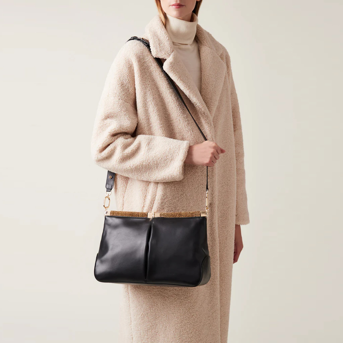 Borbonese Borsa a spalla 5PM Medium Nero OP Naturale - 2