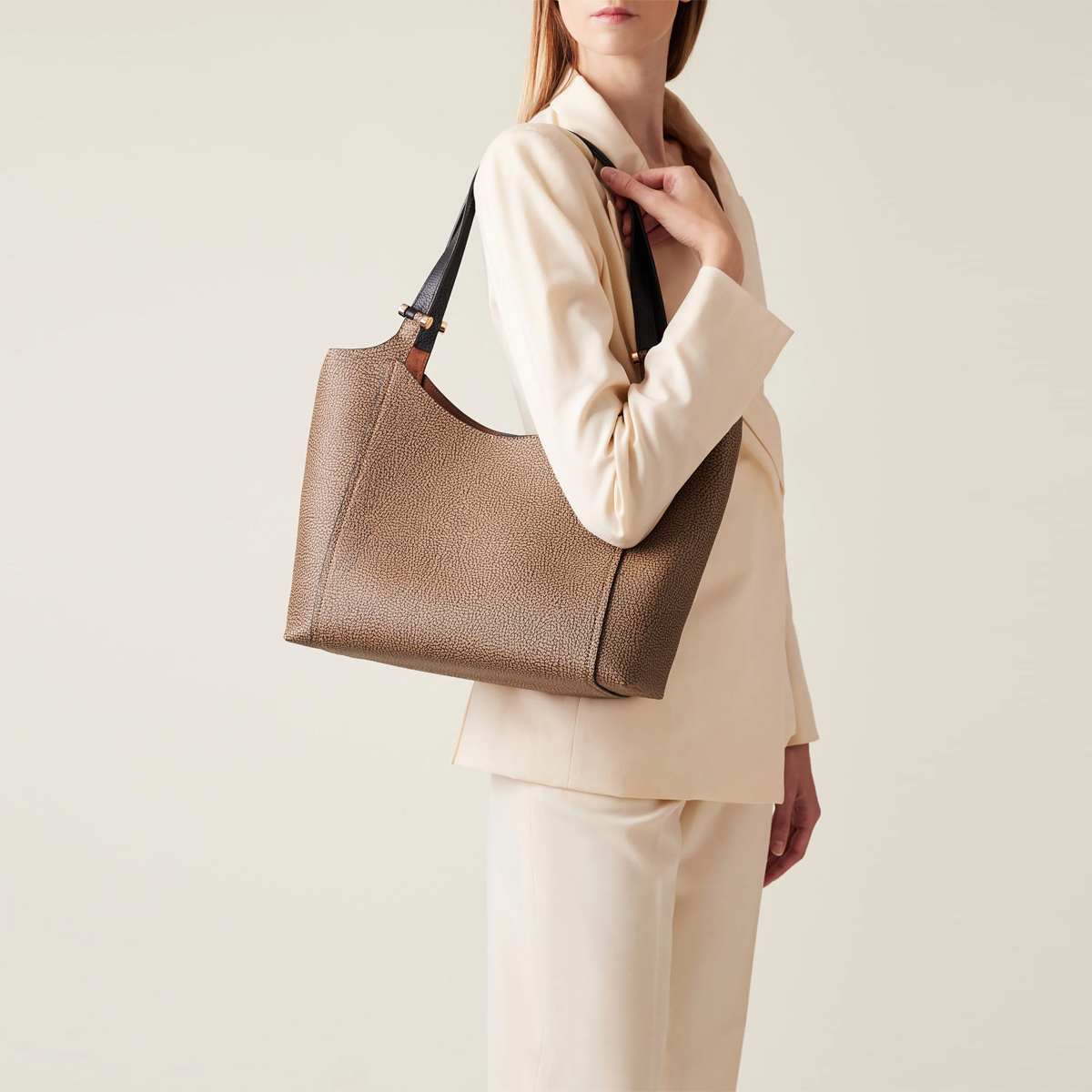 Borbonese Borsa a spalla Bolt Shopper Medium OP Naturale Nero - 2 Borbonese Borsa a spalla Bolt Shopper Medium OP Naturale Nero - 2