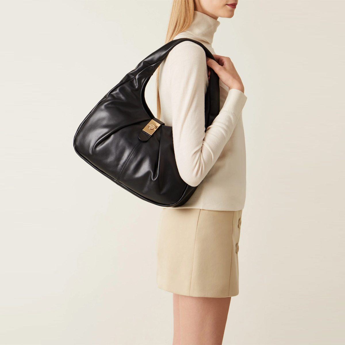 Borbonese Hobo Bag Cortina Medium Nero - 2