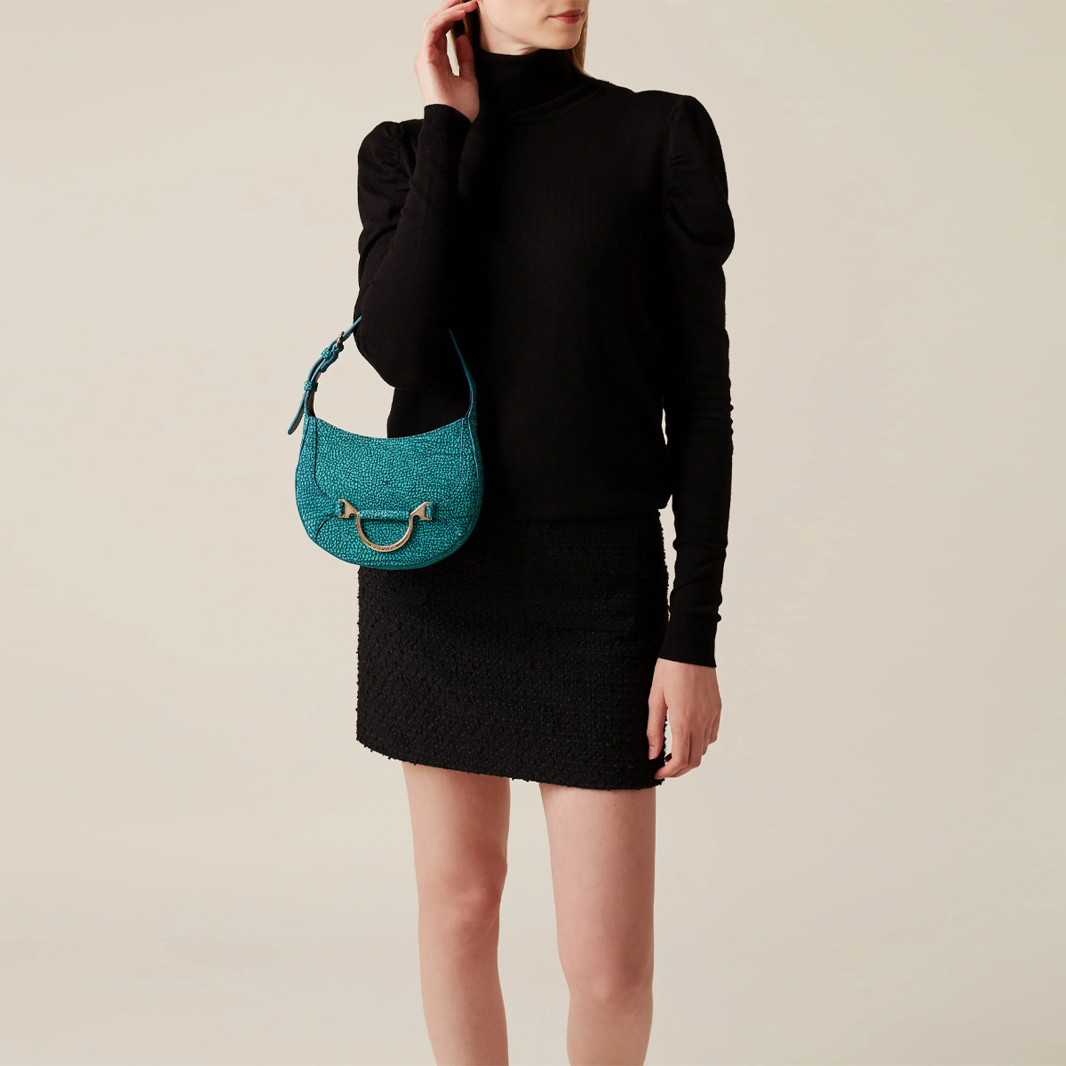 Borbonese Mini Hobo Bag 110 in camoscio Peacock - 2