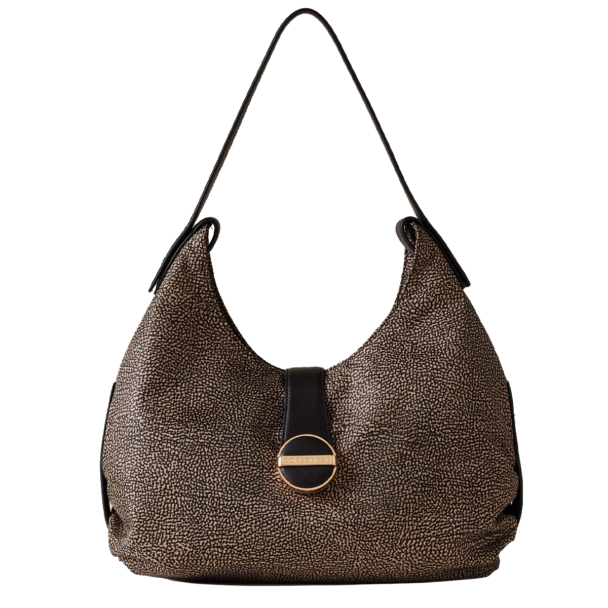 Borbonese Borsa a spalla Eclipse Hobo Medium OP Naturale Nero - 1 Borbonese Borsa a spalla Eclipse Hobo Medium OP Naturale Nero - 1