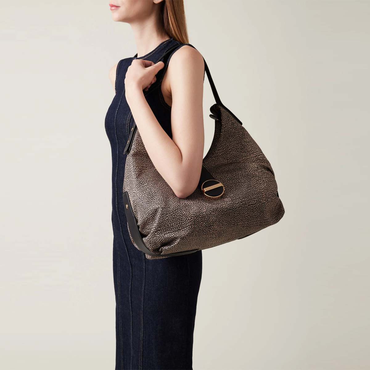 Borbonese Borsa a spalla Eclipse Hobo Medium OP Naturale Nero - 2 Borbonese Borsa a spalla Eclipse Hobo Medium OP Naturale Nero - 2