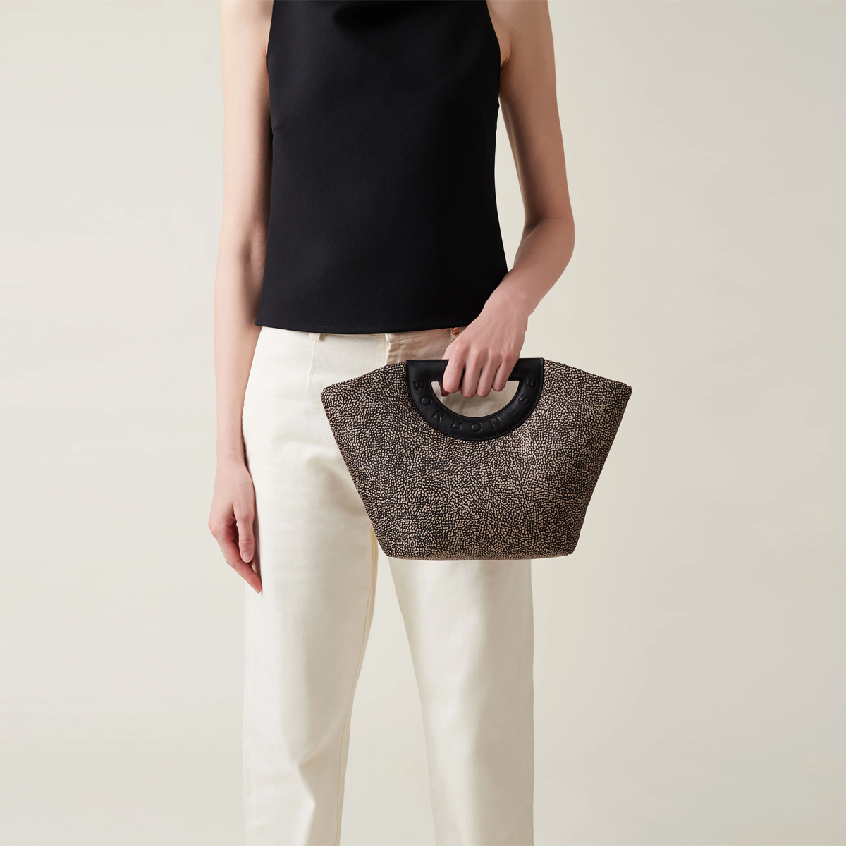 Borbonese Bouche Shopper Small OP Naturale Nero - 2 Borbonese Bouche Shopper Small OP Naturale Nero - 2