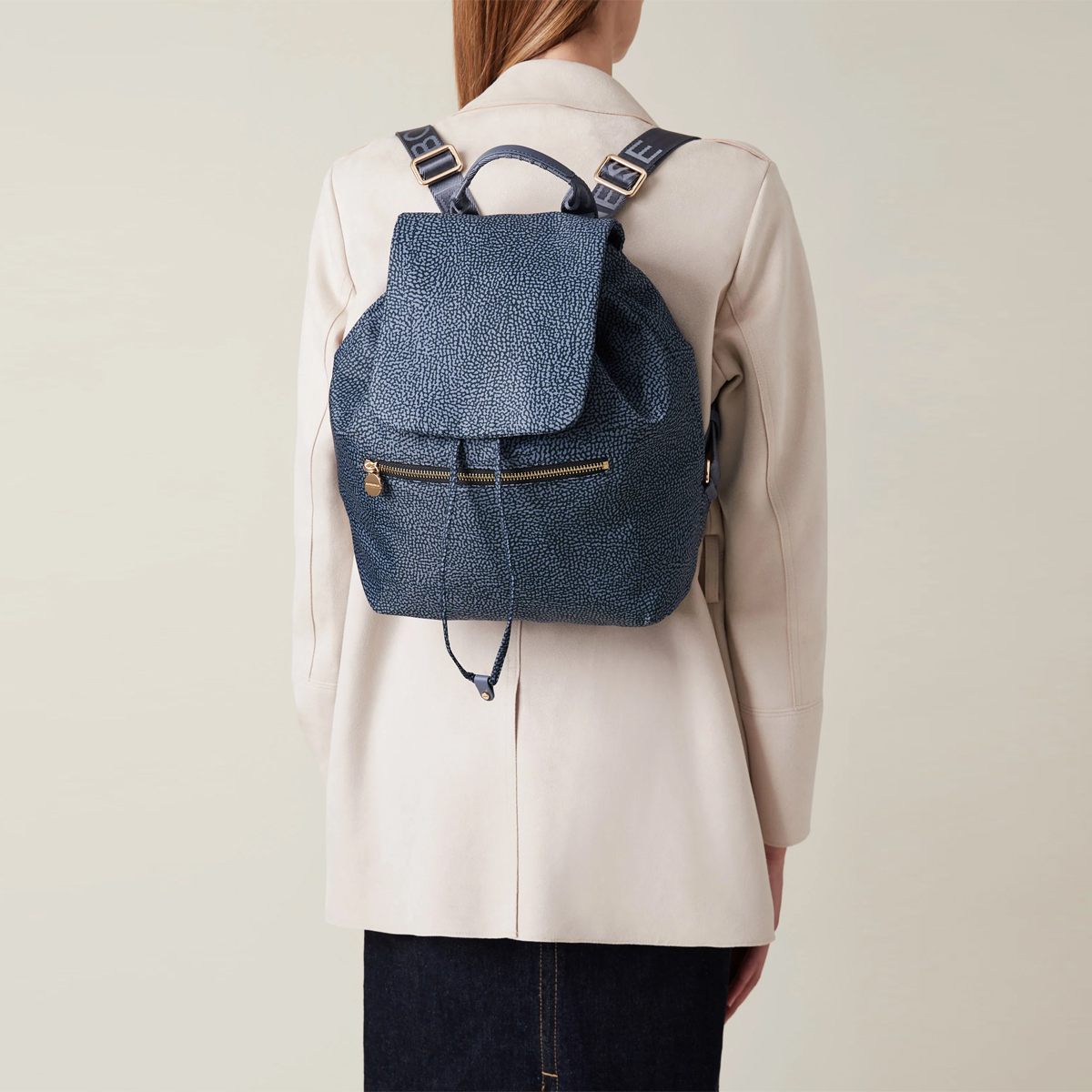 Borbonese Medium Denim Recycled Nylon Backpack - 2