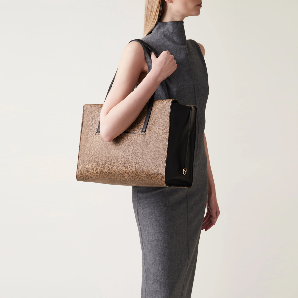 Borbonese Shopping Large OP Naturale Nero - 2 Borbonese Shopping Large OP Naturale Nero - 2