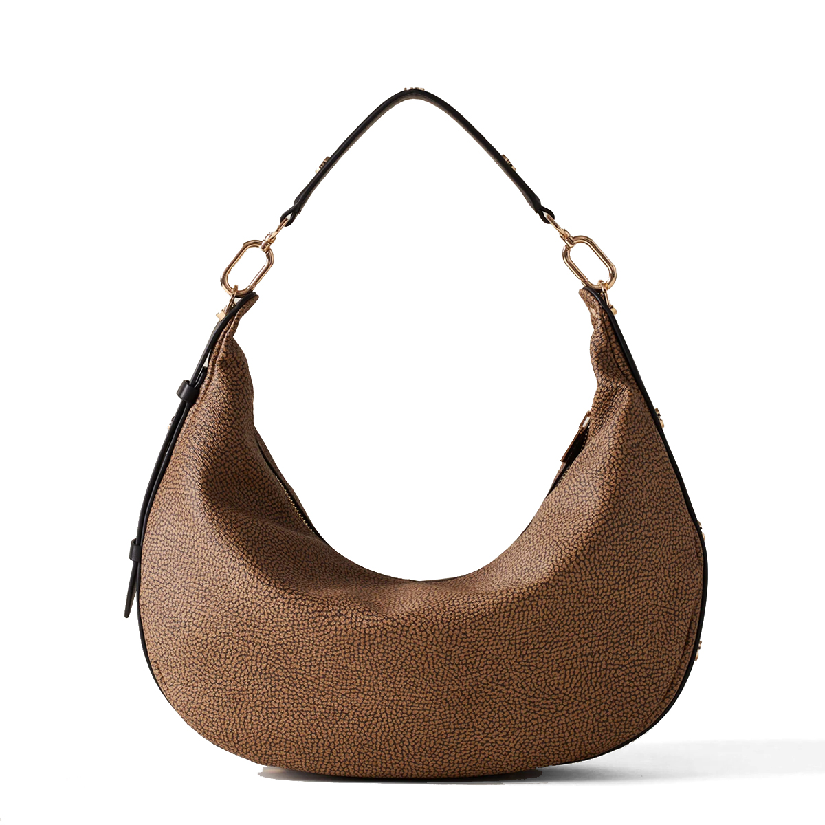 Borbonese Hobo Bag Oyster Medium in tela rivestita OP Naturale Nero - 3