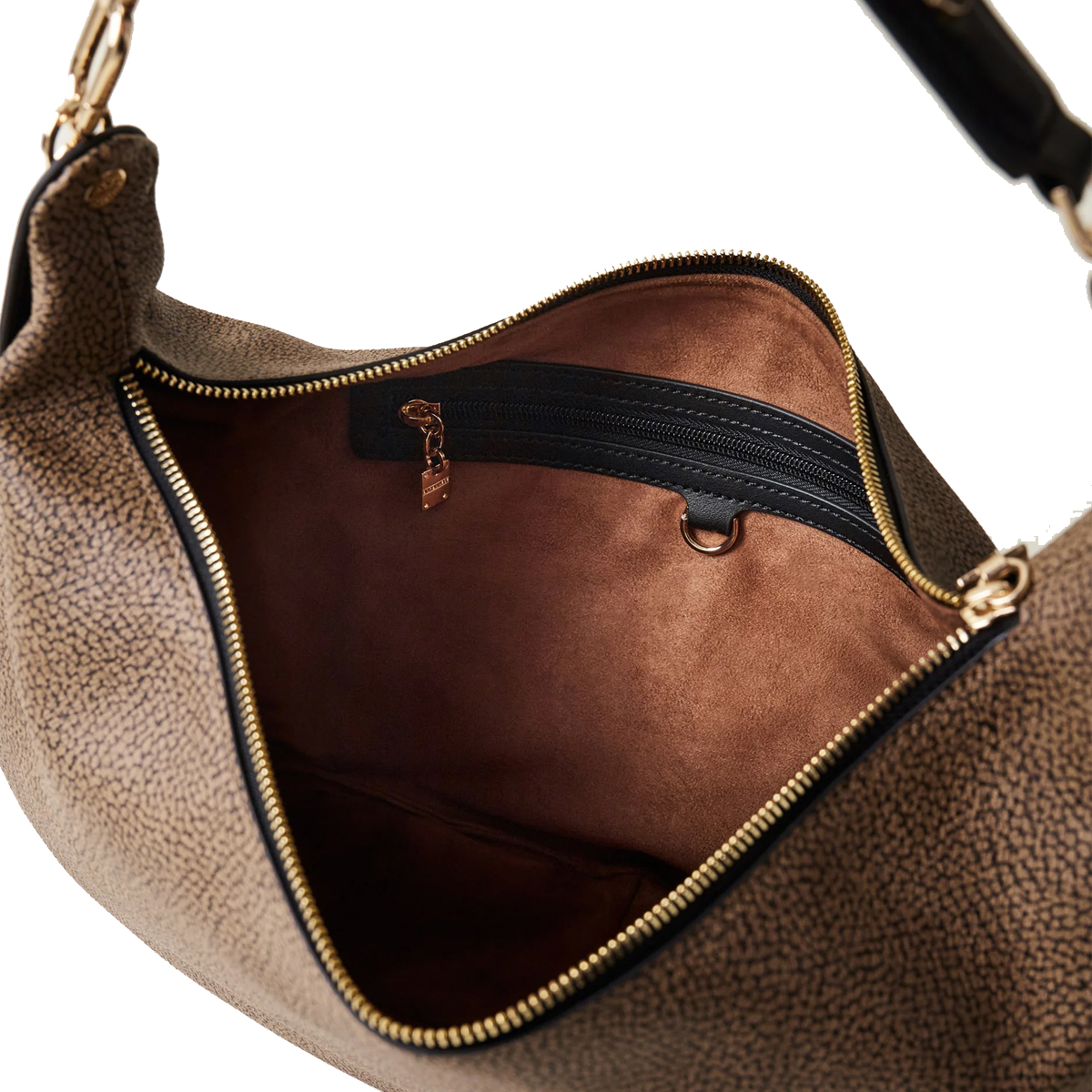 Borbonese Hobo Bag Oyster Medium in tela rivestita OP Naturale Nero - 4