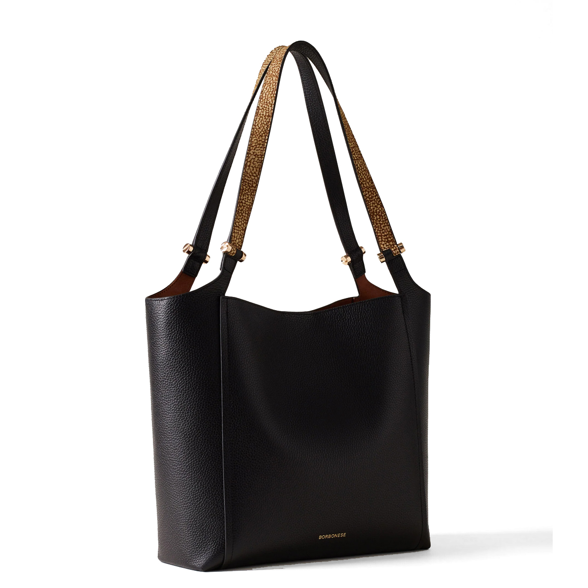 Borbonese Shopper Bolt Nero OP Naturale - 2
