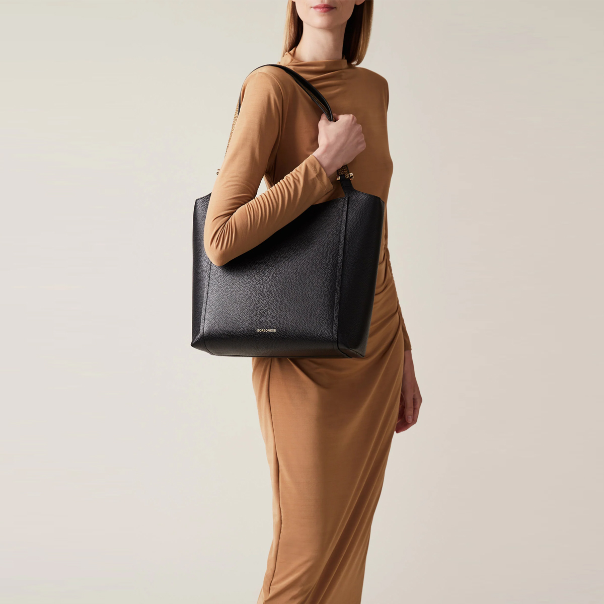 Borbonese Shopper Bolt Nero OP Naturale - 5