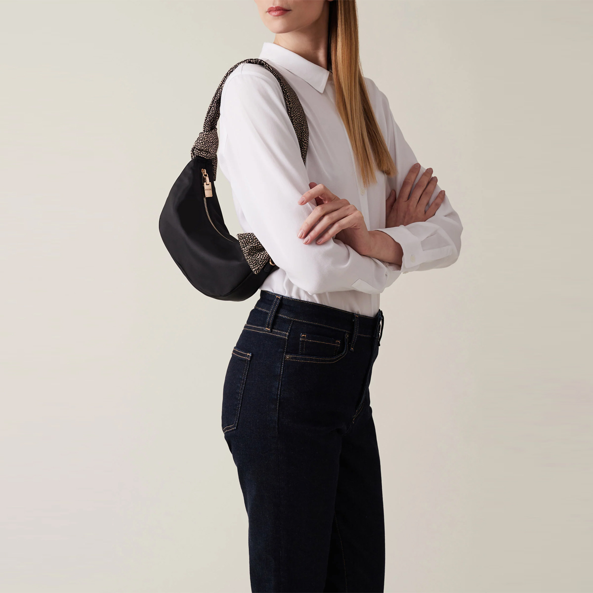 Borbonese Hobo Mini Nero OP Naturale - 2