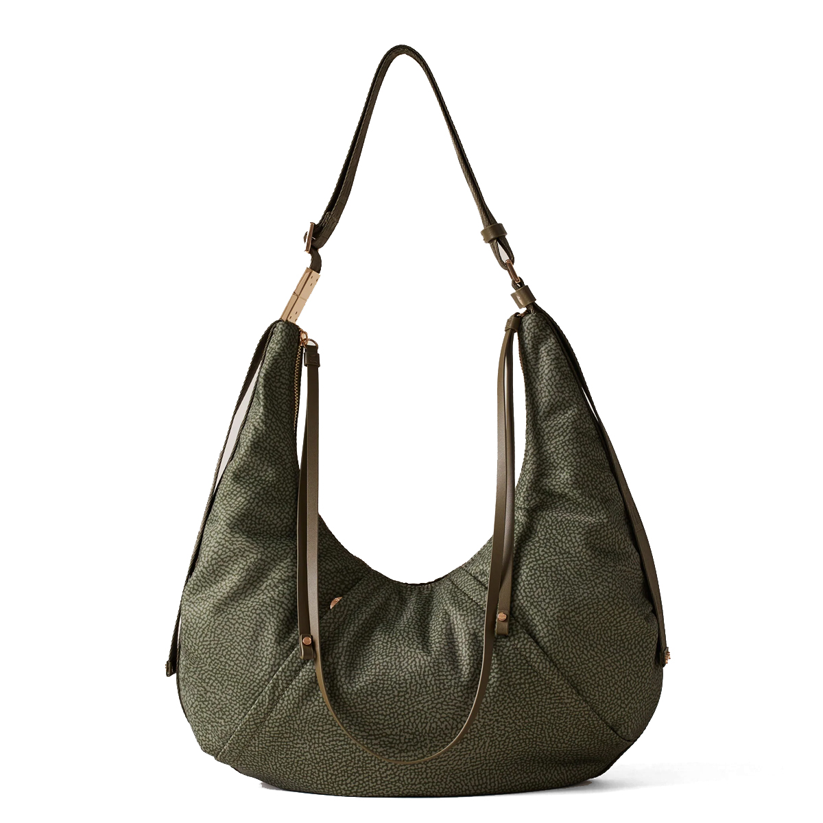 Borbonese Hobo Bag Fold Medium Verde Militare - 1