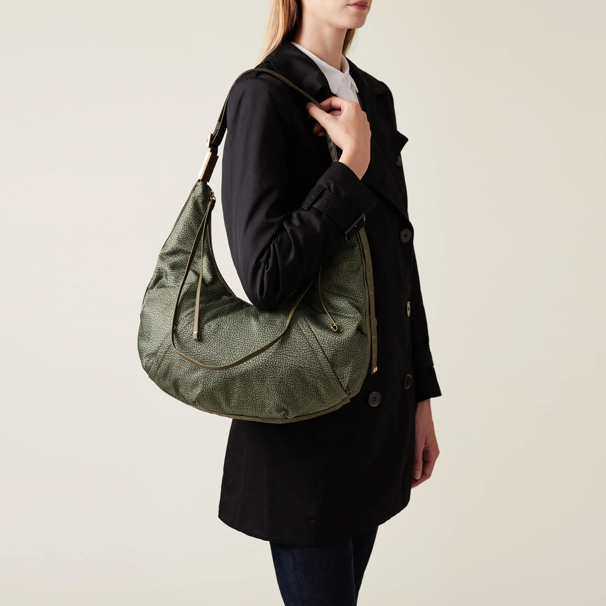 Borbonese Hobo Bag Fold Medium Verde Militare - 5