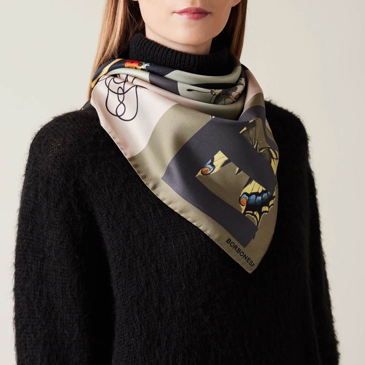 Borbonese Foulard Color Block 90x90 Oliva Porridge - 3