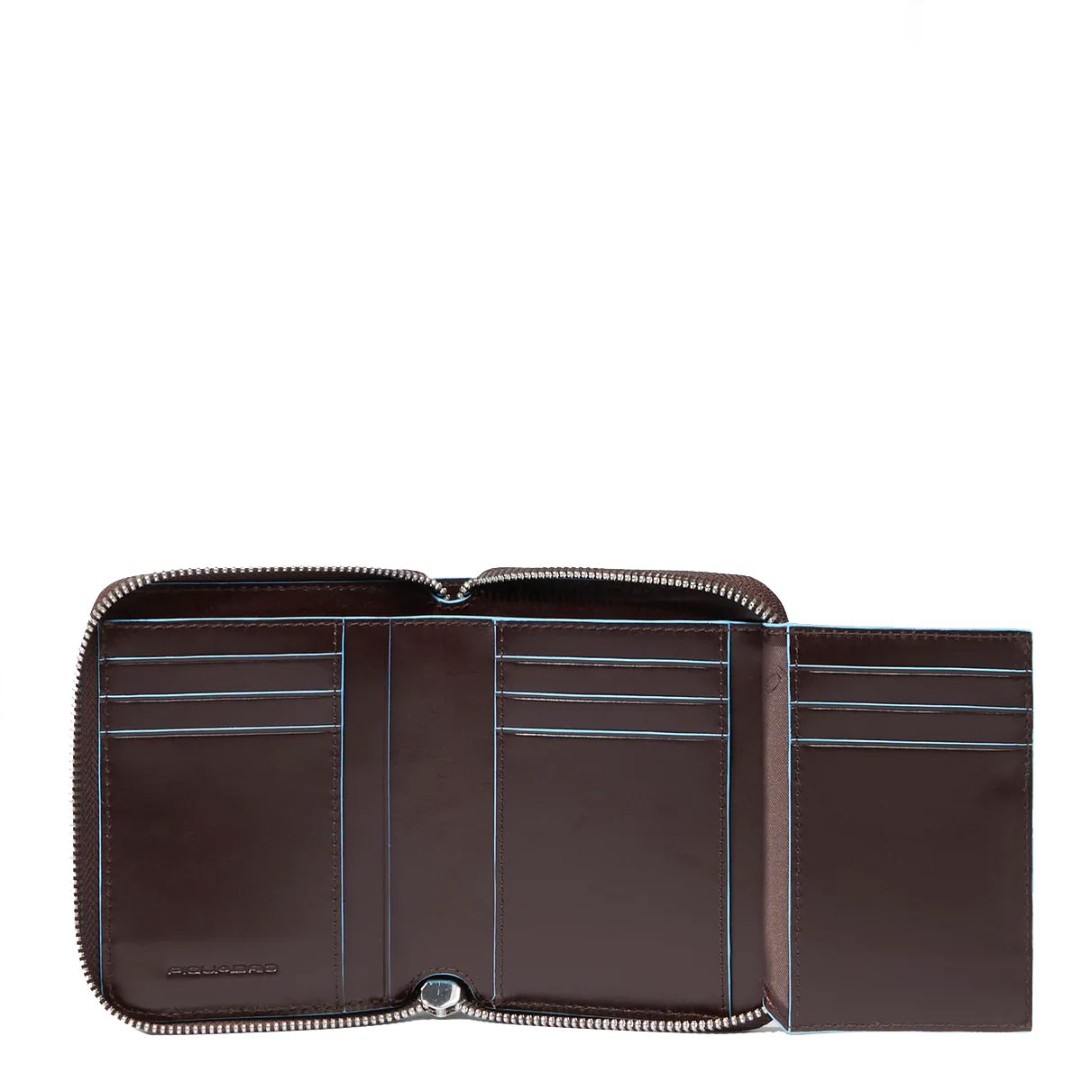 Piquadro Portafoglio Piccolo Blue Square Zip Around Mogano - 4