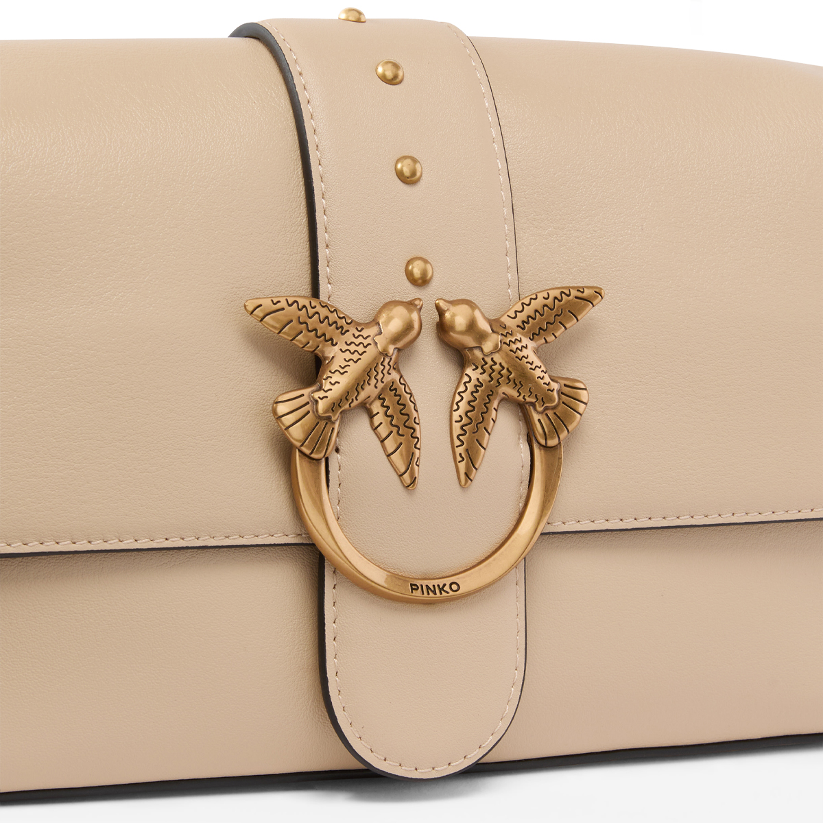 Pinko Tracolla Love One Classic Slouchy Beige Grigio Fumo Antique Gold - 3