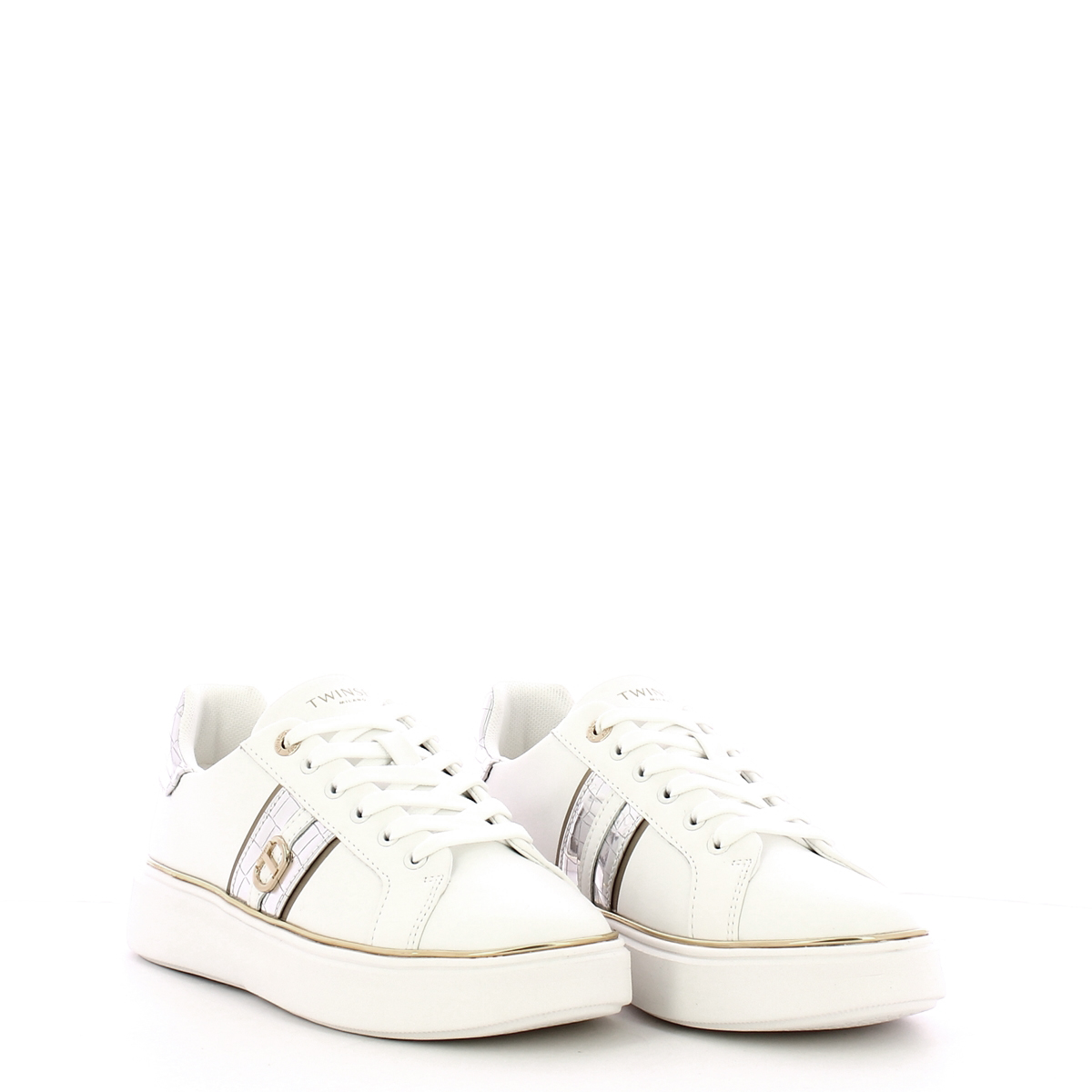 Twinset Sneakers in pelle Oval T Bic. Ottico Argento - 2