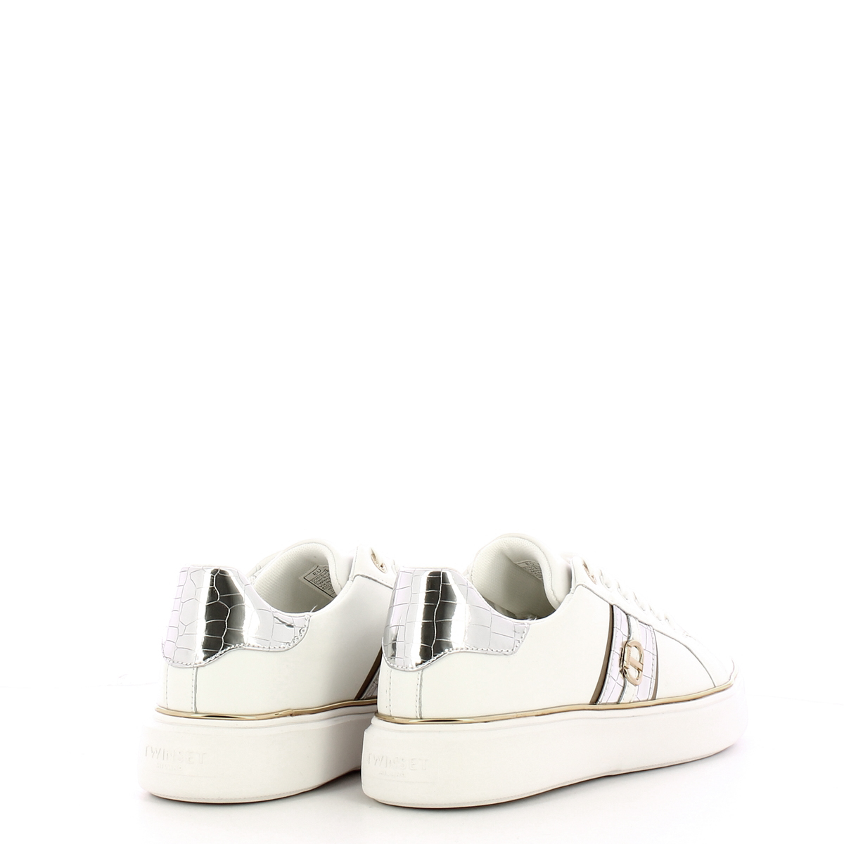 Twinset Sneakers in pelle Oval T Bic. Ottico Argento - 3