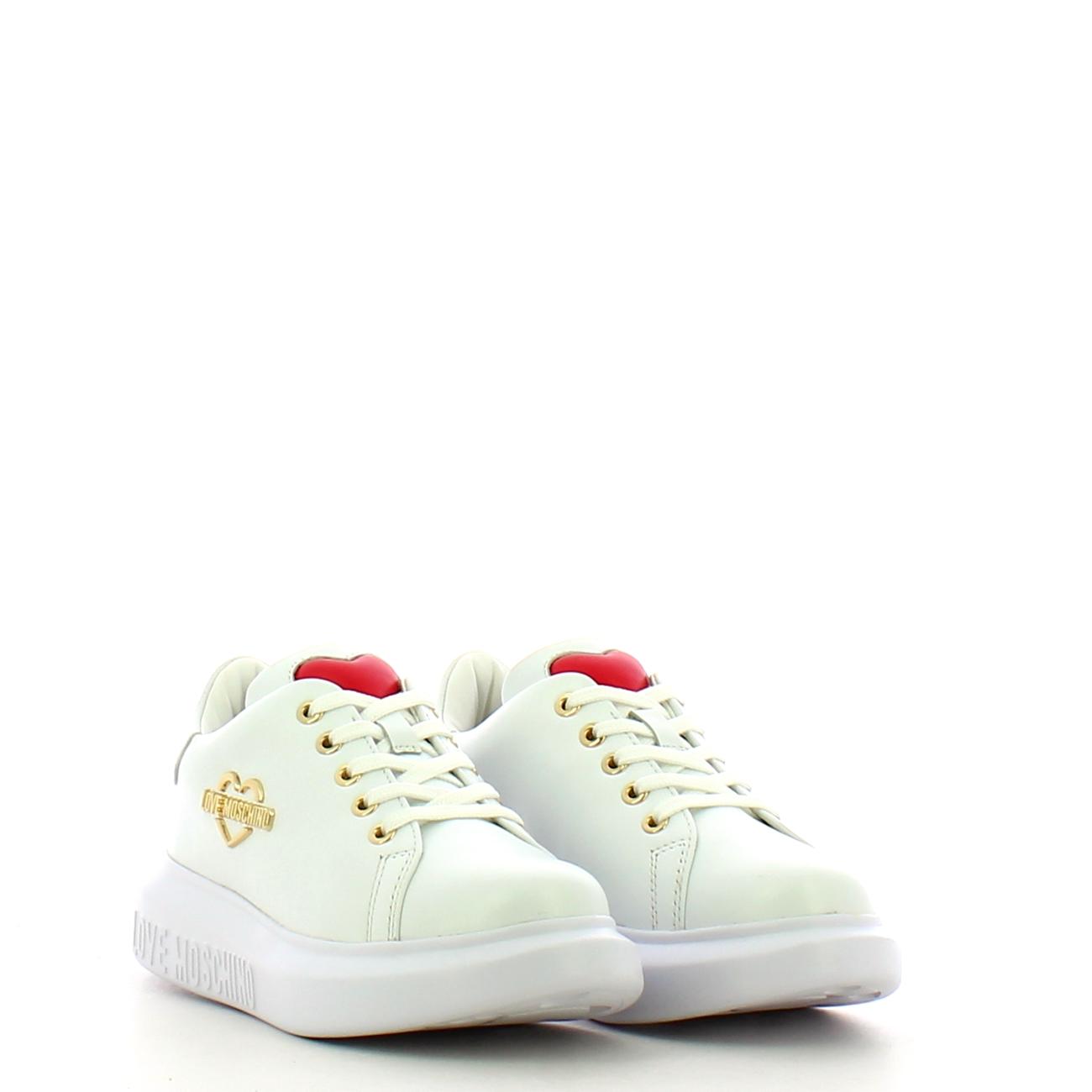 Sneakers Running in pelle Gold Metal Logo Bianco - 2