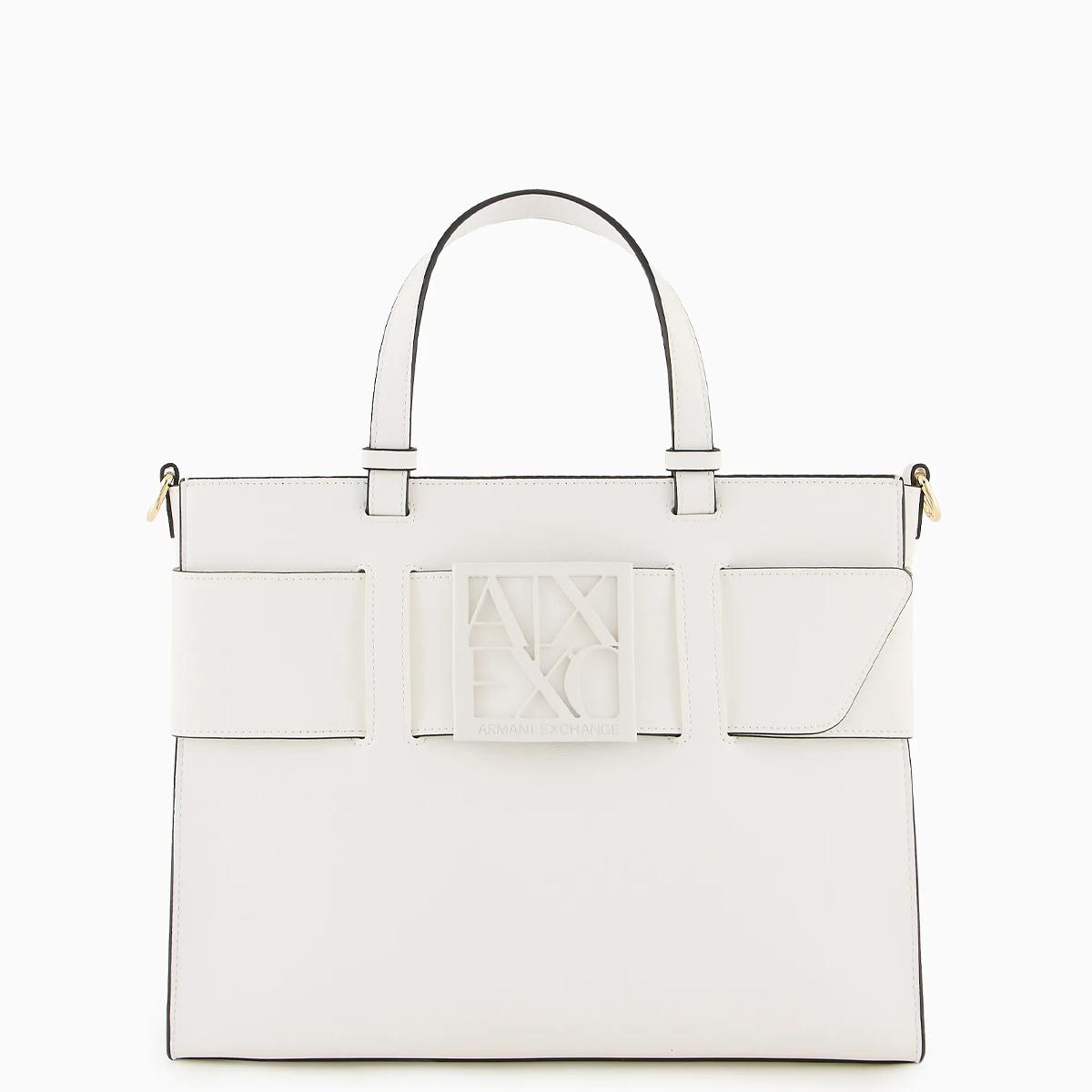 Armani Exchange Borsa a mano Grande con fibbia Optical White - 1