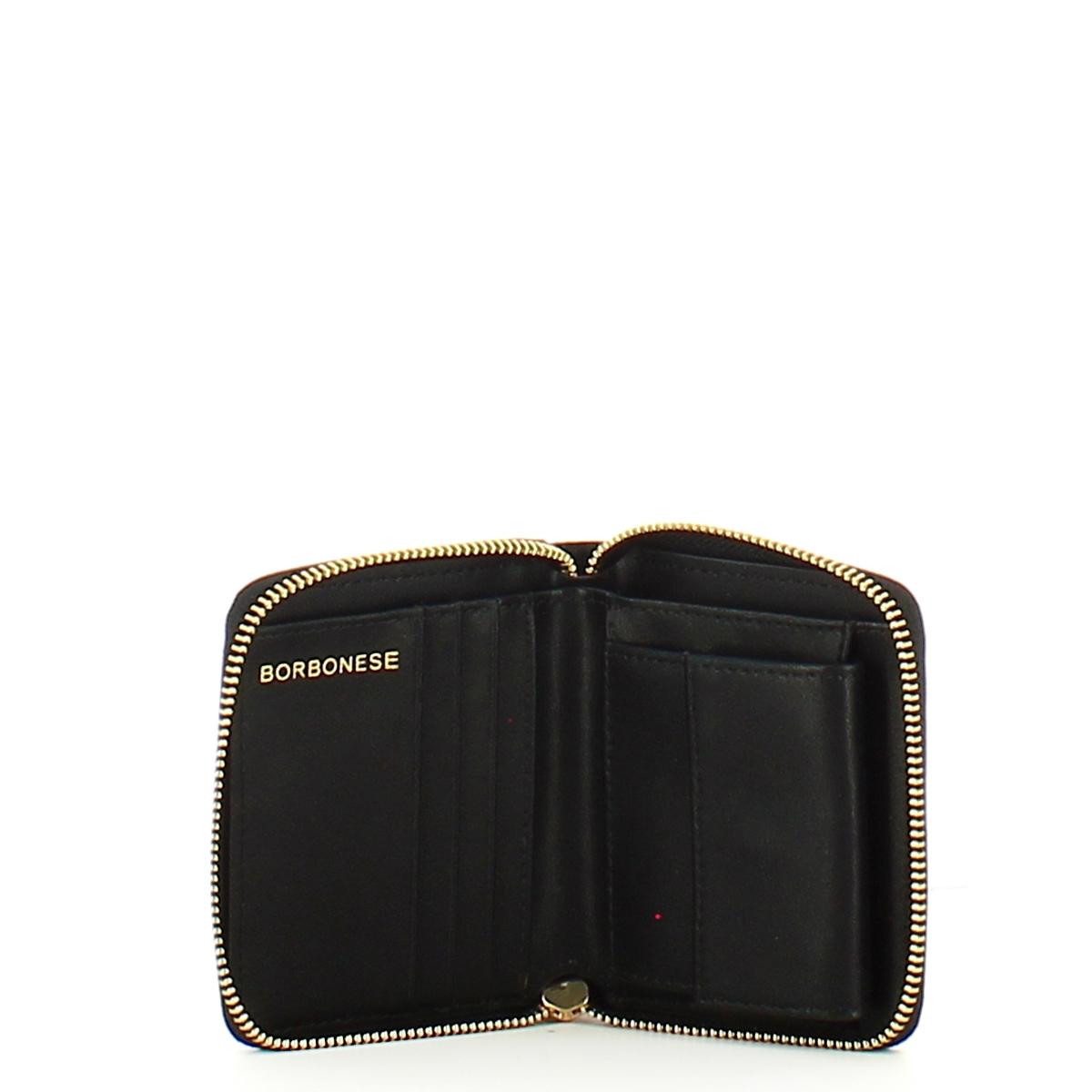 Borbonese Portafoglio Medium RFID in Nylon Riciclato Zip Around Dark Black - 3