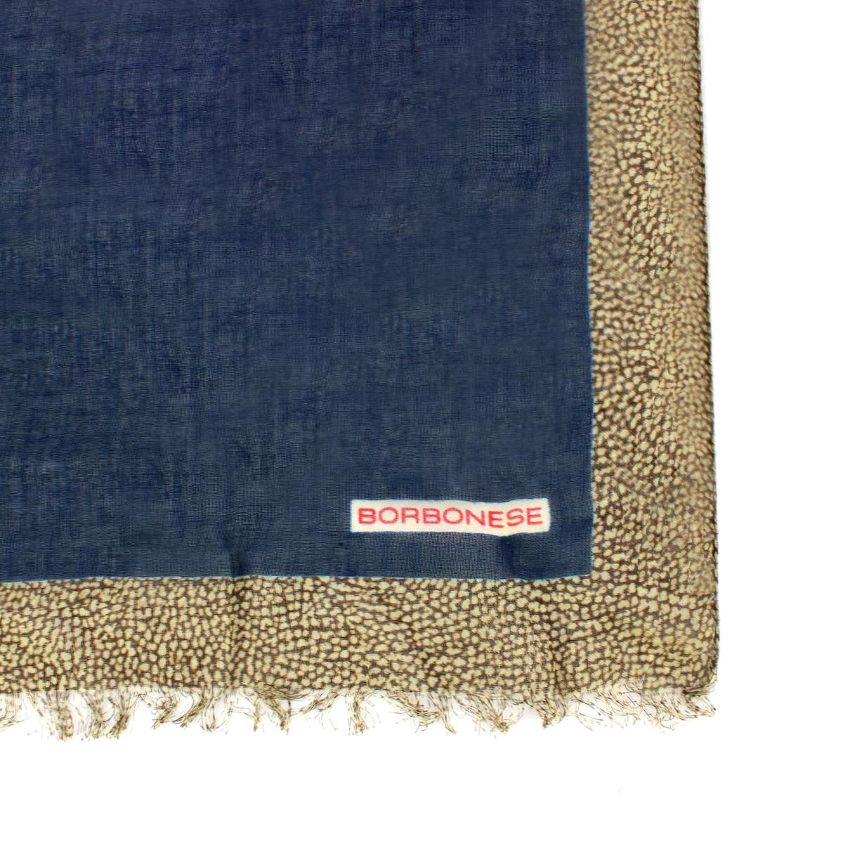 Borbonese Stola con bordo OP 70x180 Blu Notte OP Naturale - 1