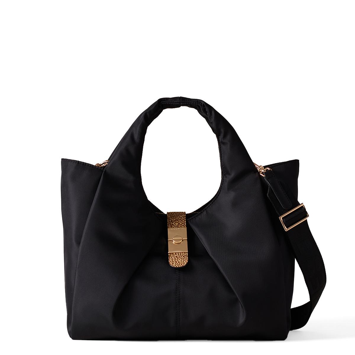 Borbonese Borsa a mano Cortina Medium in Nylon Nero OP Naturale - 1