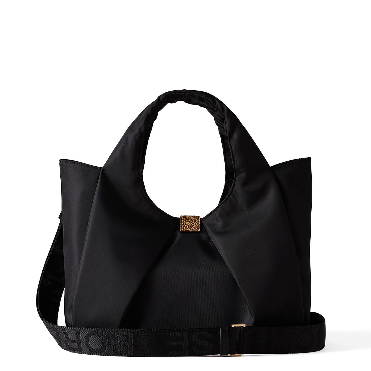 Borbonese Borsa a mano Cortina Medium in Nylon Nero OP Naturale - 3