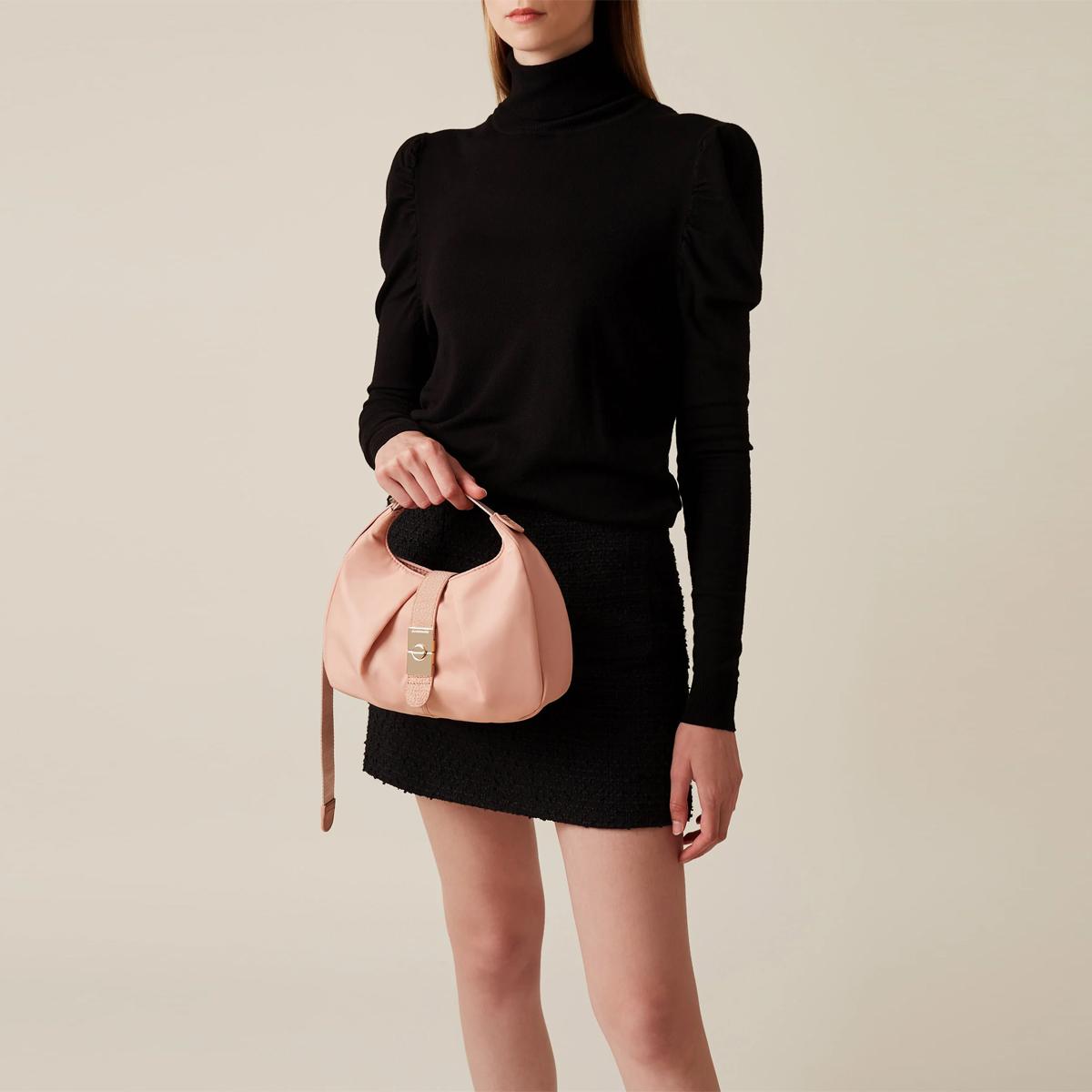 Borbonese Hobo Bag Cortina Small in Nylon Blush - 5