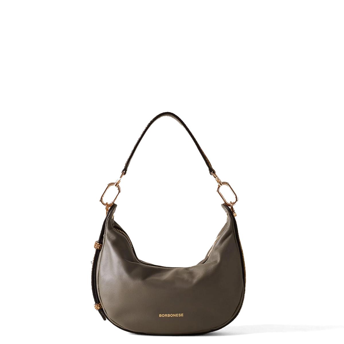 Borbonese Hobo Bag Oyster Small Clay Grey OP Naturale - 4