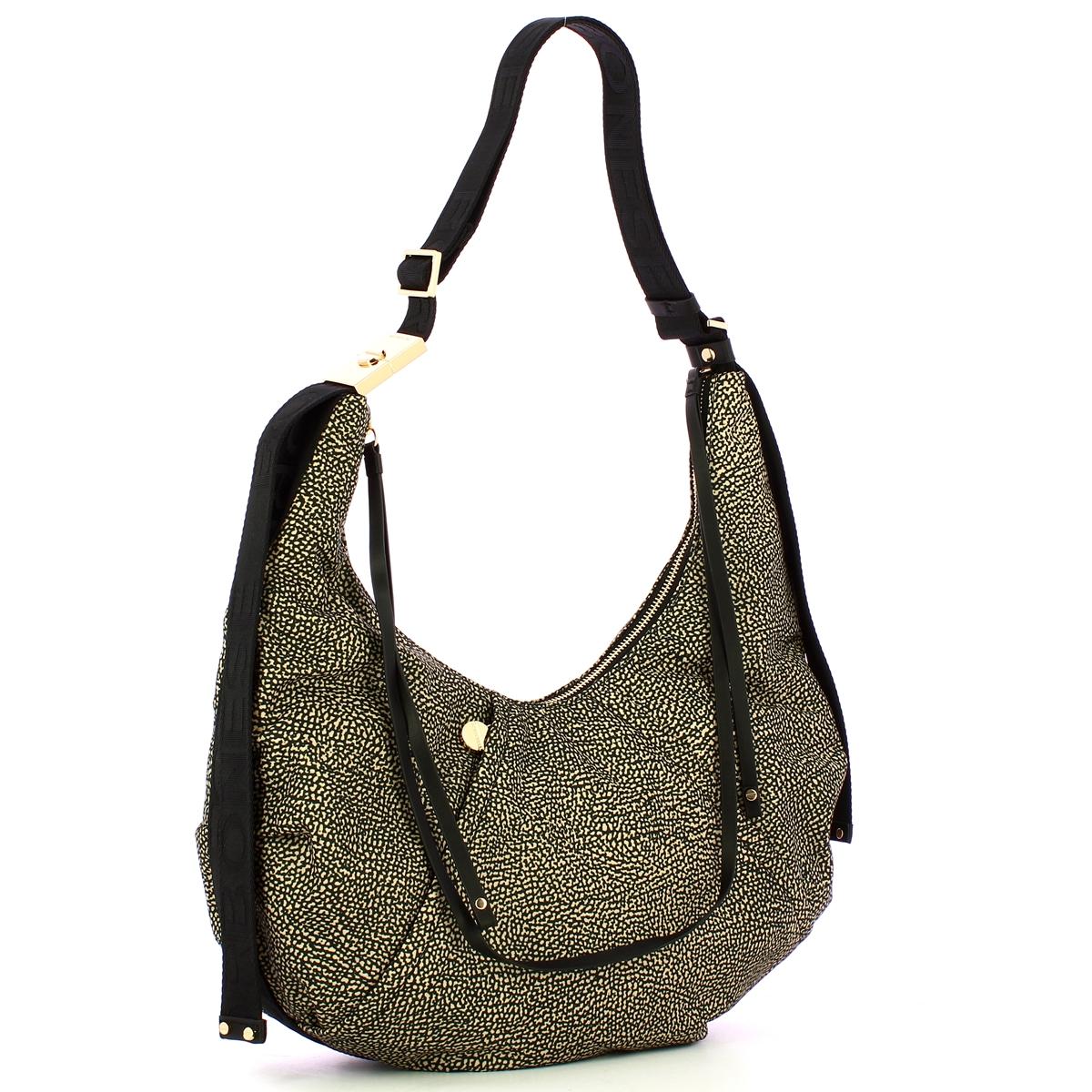 Borbonese Borsa Hobo Medium OP Naturale Nero - 2