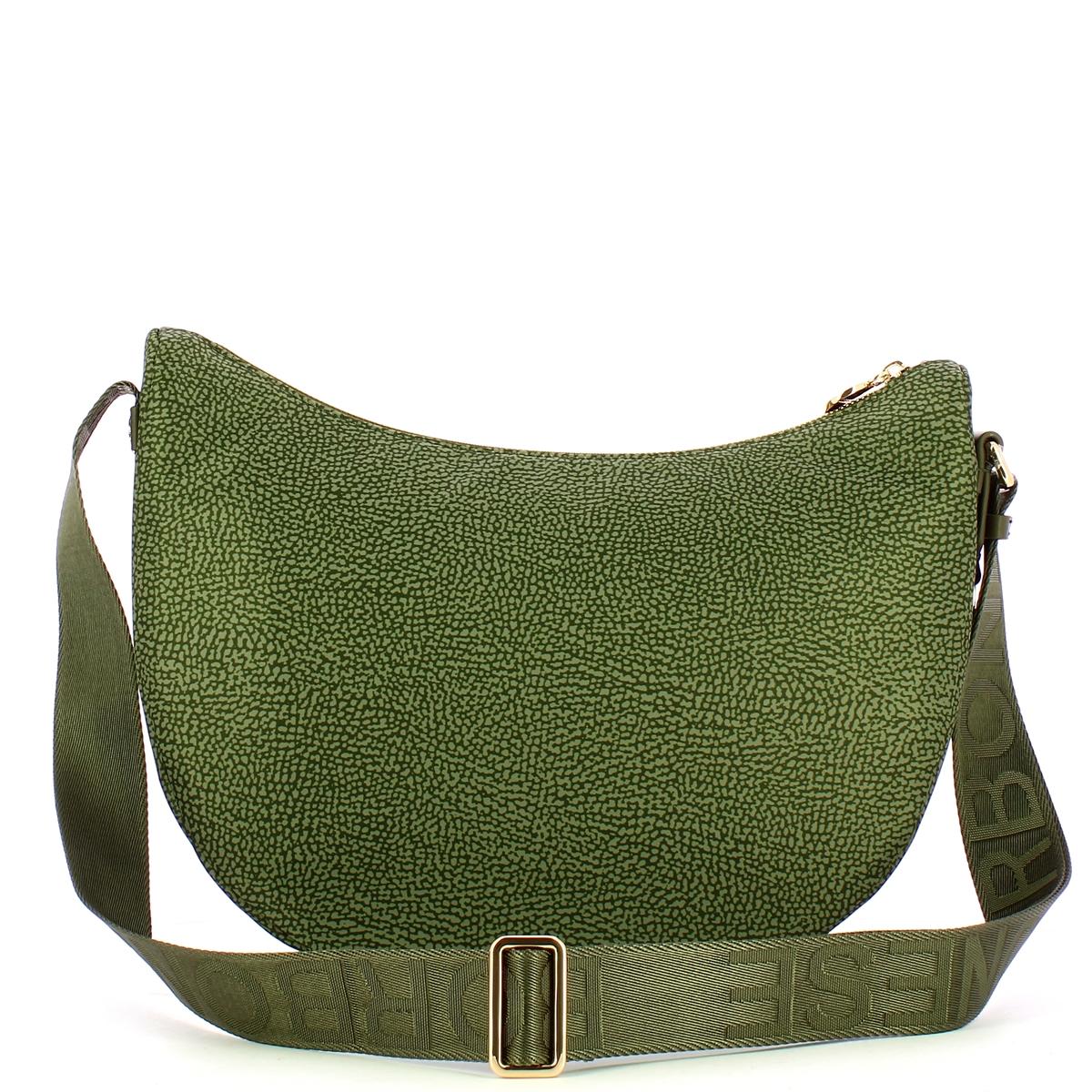 Borbonese Borsa Luna Bag Middle con taschino in Nylon Riciclato Verde Militare - 3
