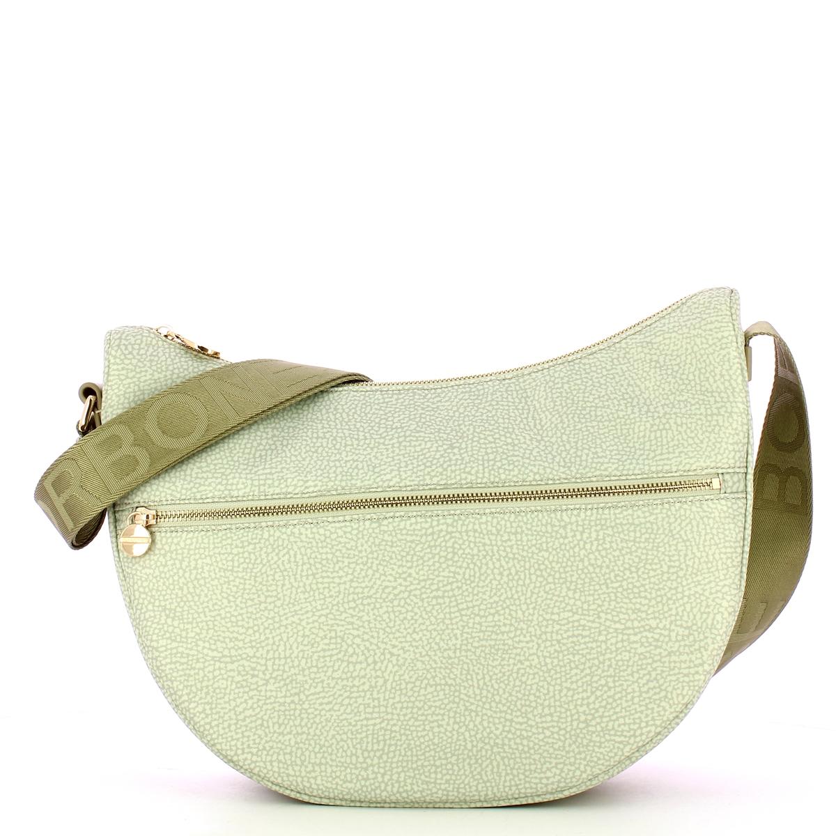 Borbonese Borsa Luna Bag Middle con taschino in Nylon Riciclato Kaki - 1
