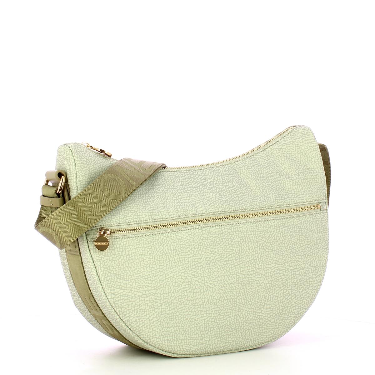 Borbonese Borsa Luna Bag Middle con taschino in Nylon Riciclato Kaki - 2
