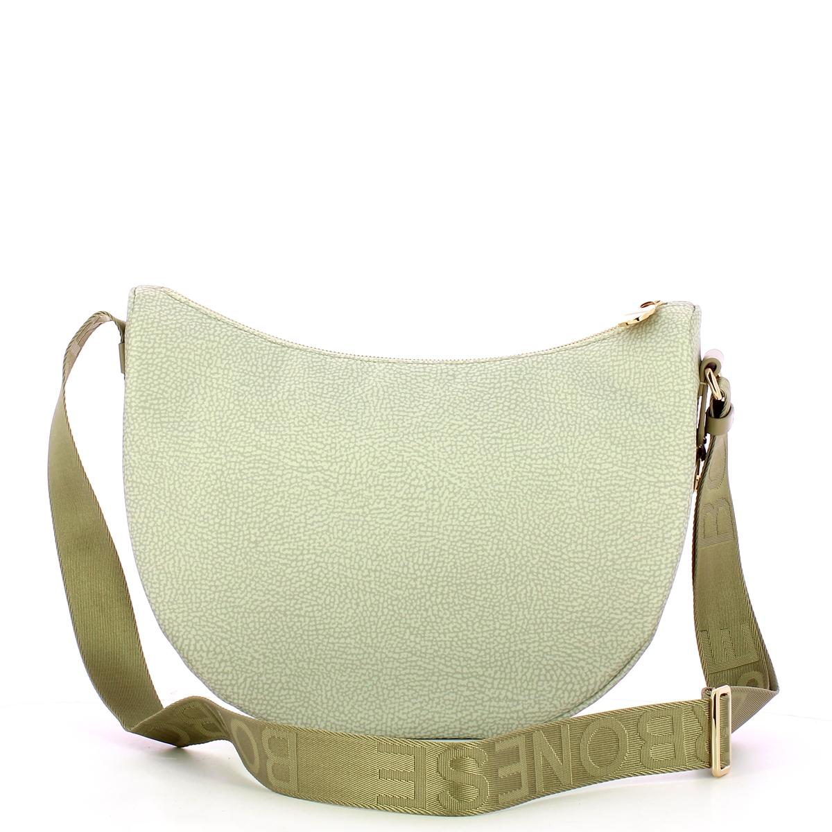 Borbonese Borsa Luna Bag Middle con taschino in Nylon Riciclato Kaki - 3