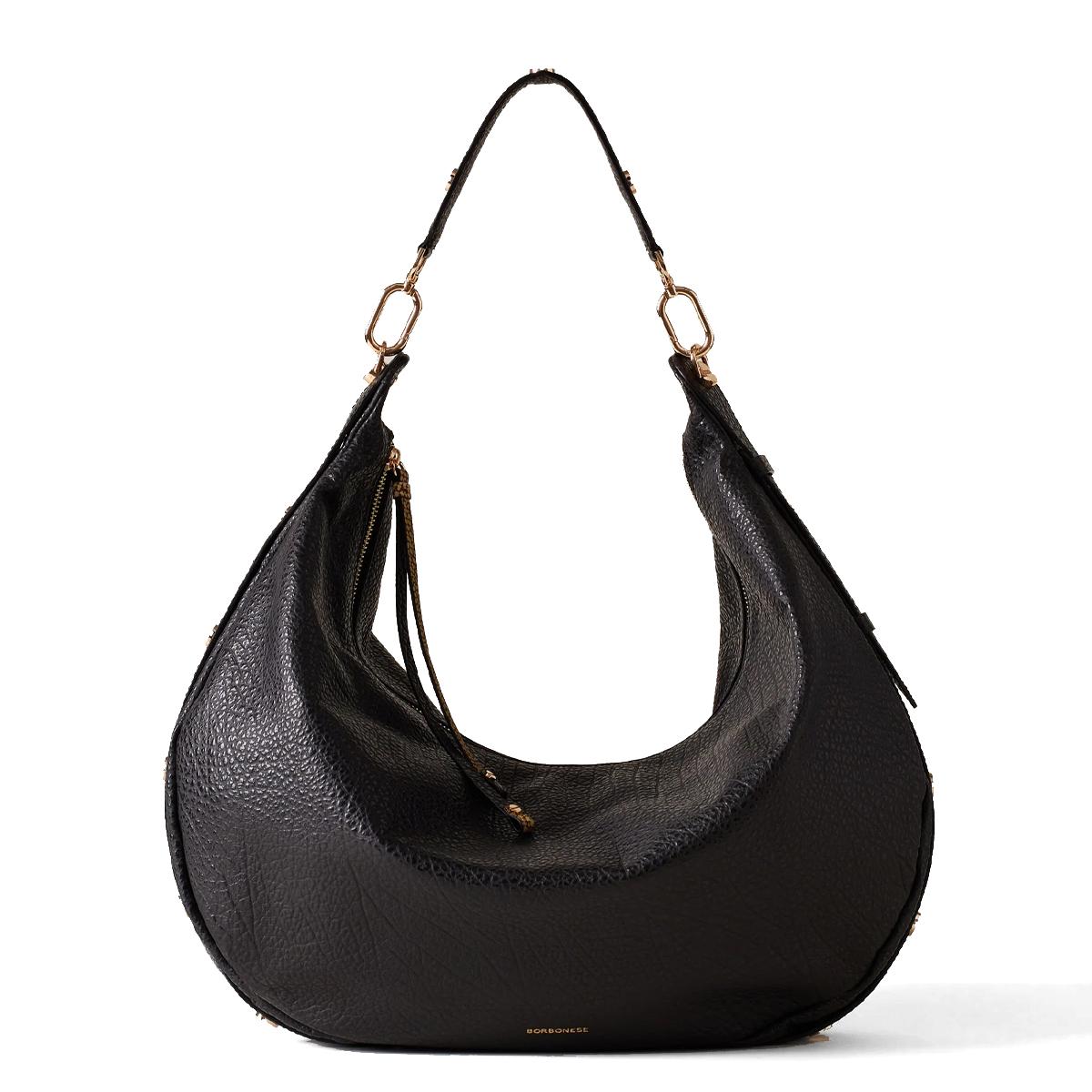 Borbonese Hobo Bag Oyster Large in pelle Nero - 1