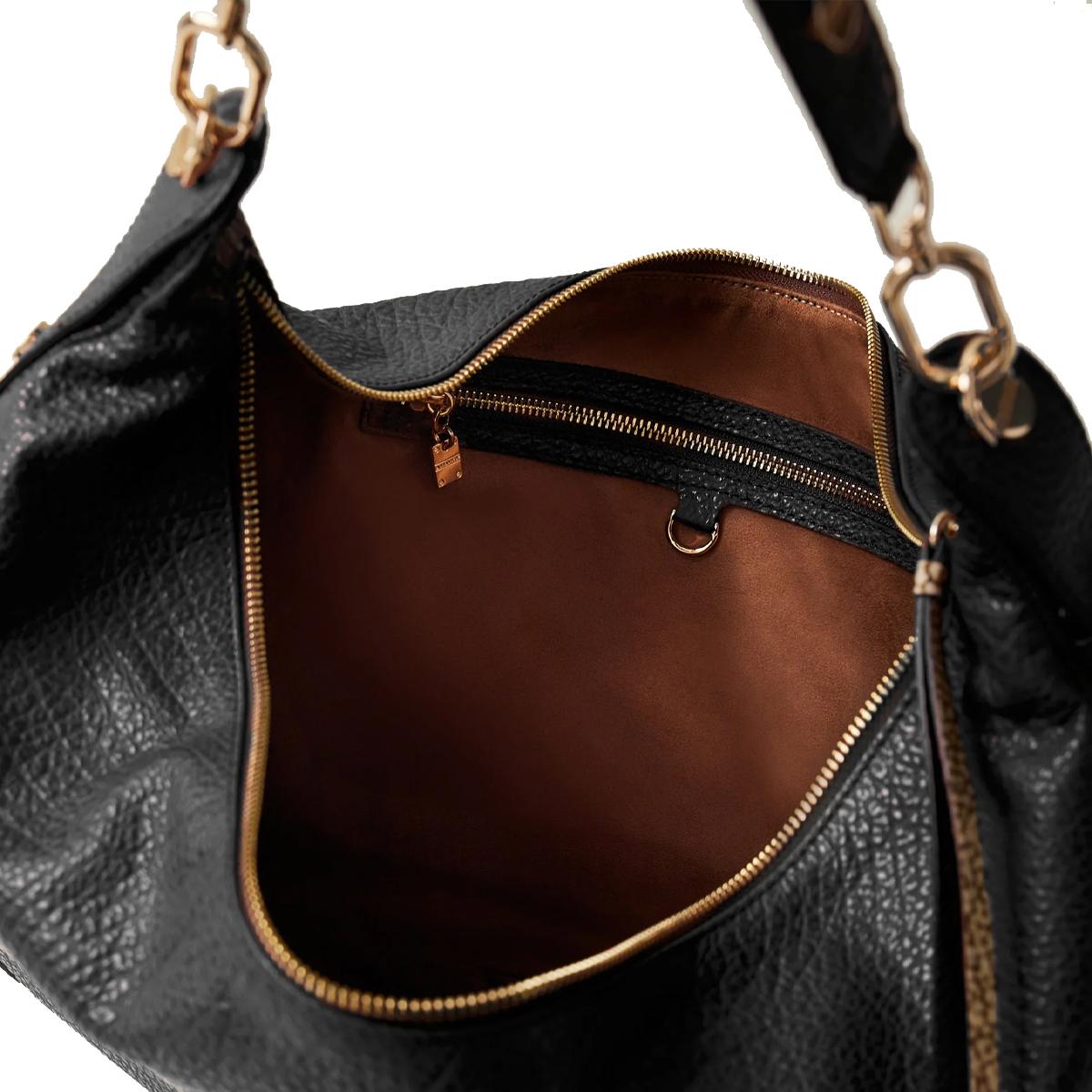 Borbonese Hobo Bag Oyster Large in pelle Nero - 4