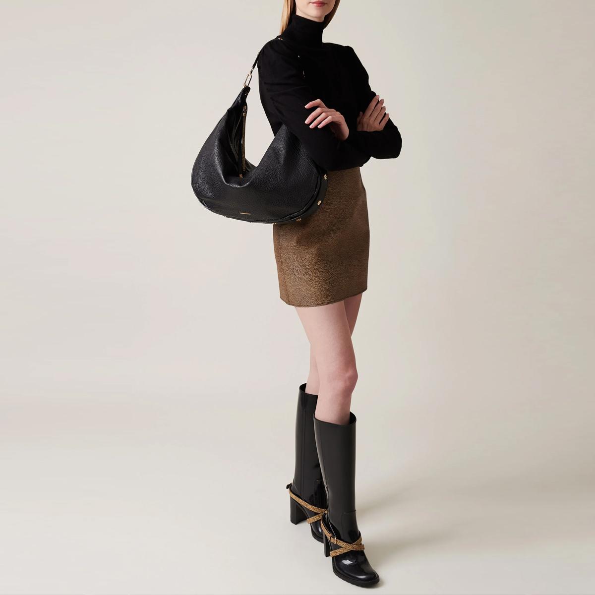 Borbonese Hobo Bag Oyster Large in pelle Nero - 5