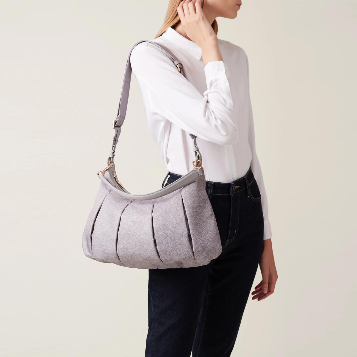 Borbonese Hobo Bag Croissant Medium Cloud - 5