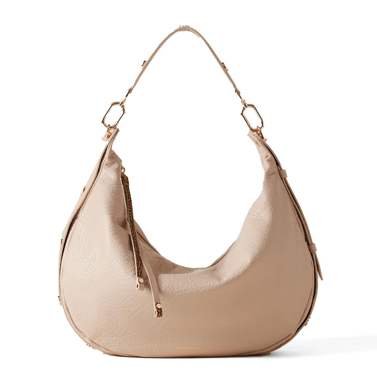 Borbonese Hobo Bag Oyster Medium in pelle Porridge - 1