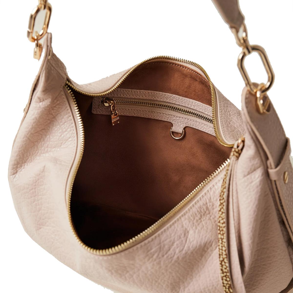 Borbonese Hobo Bag Oyster Medium in pelle Porridge - 4