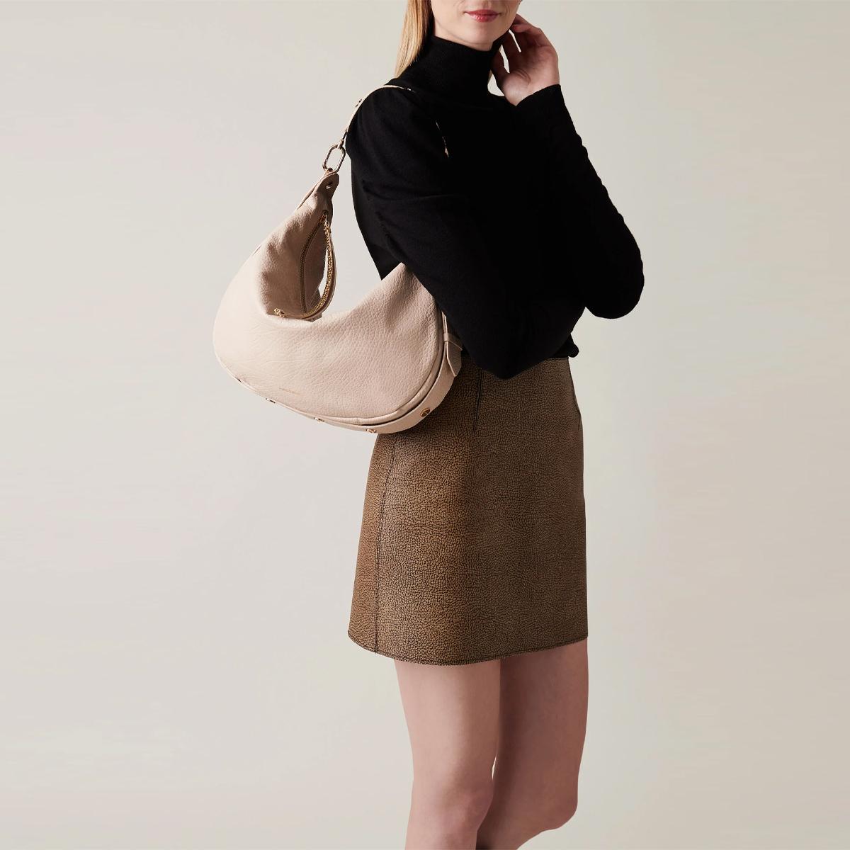 Borbonese Hobo Bag Oyster Medium in pelle Porridge - 5