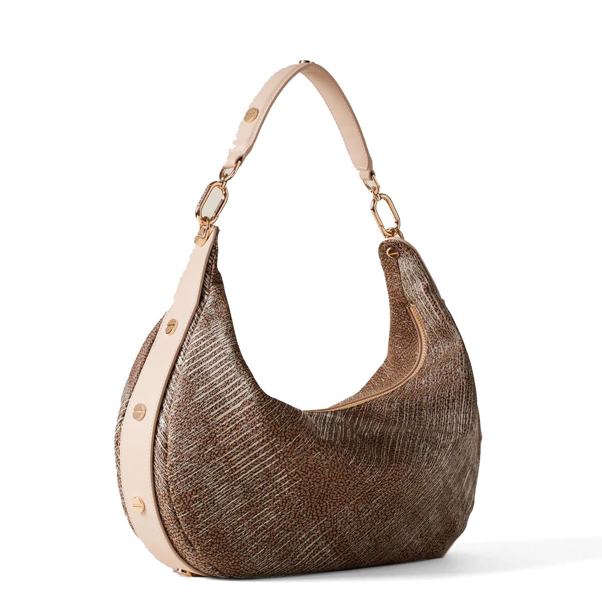 Borbonese Hobo Bag Oyster Medium in pelle Porridge - 2